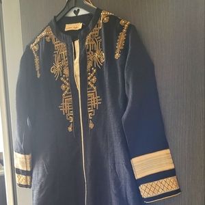 Black Embroidered Dress with Golden pants